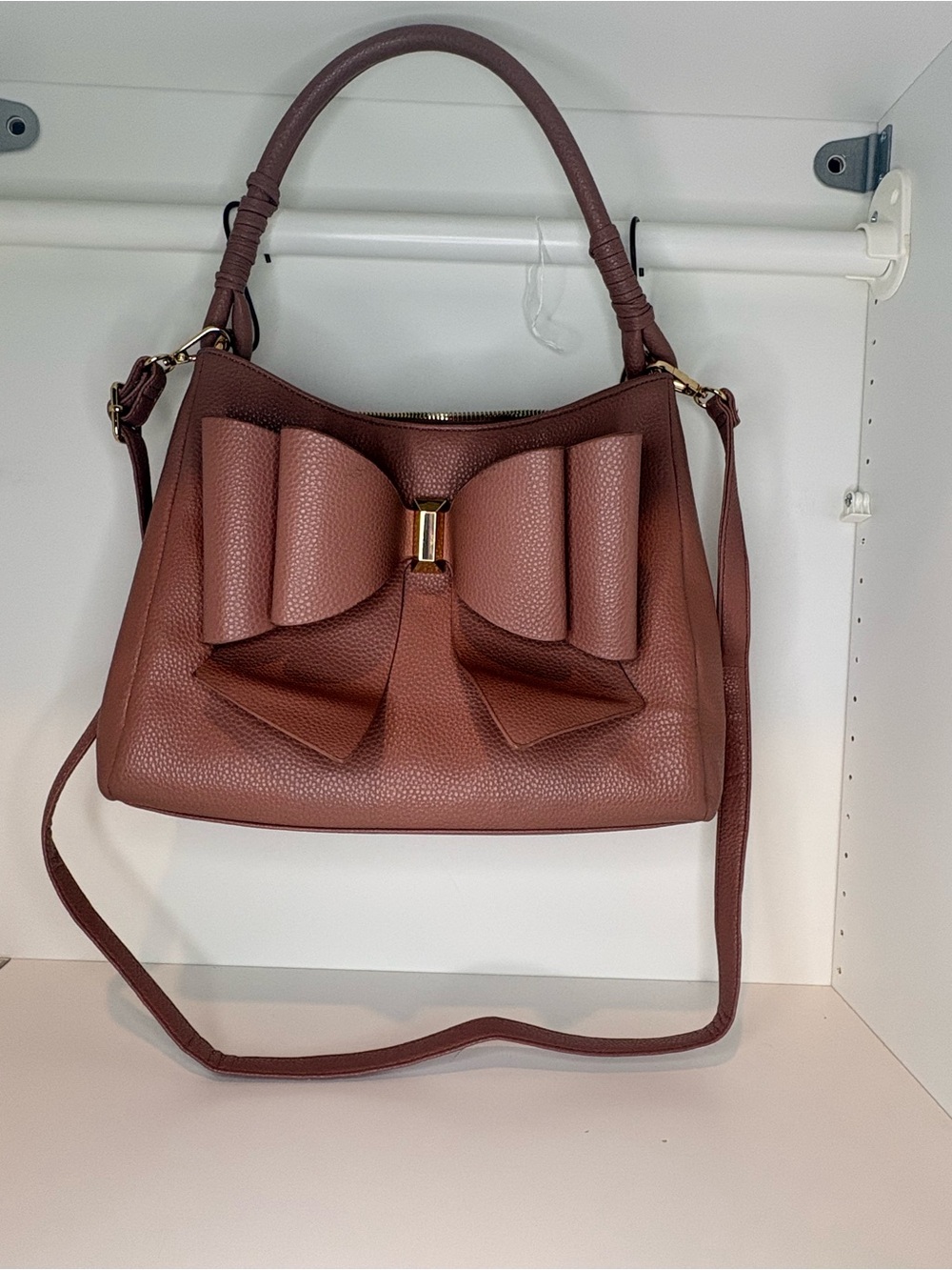 Grossi Mauve Bow Satchel Crossbody Handbag